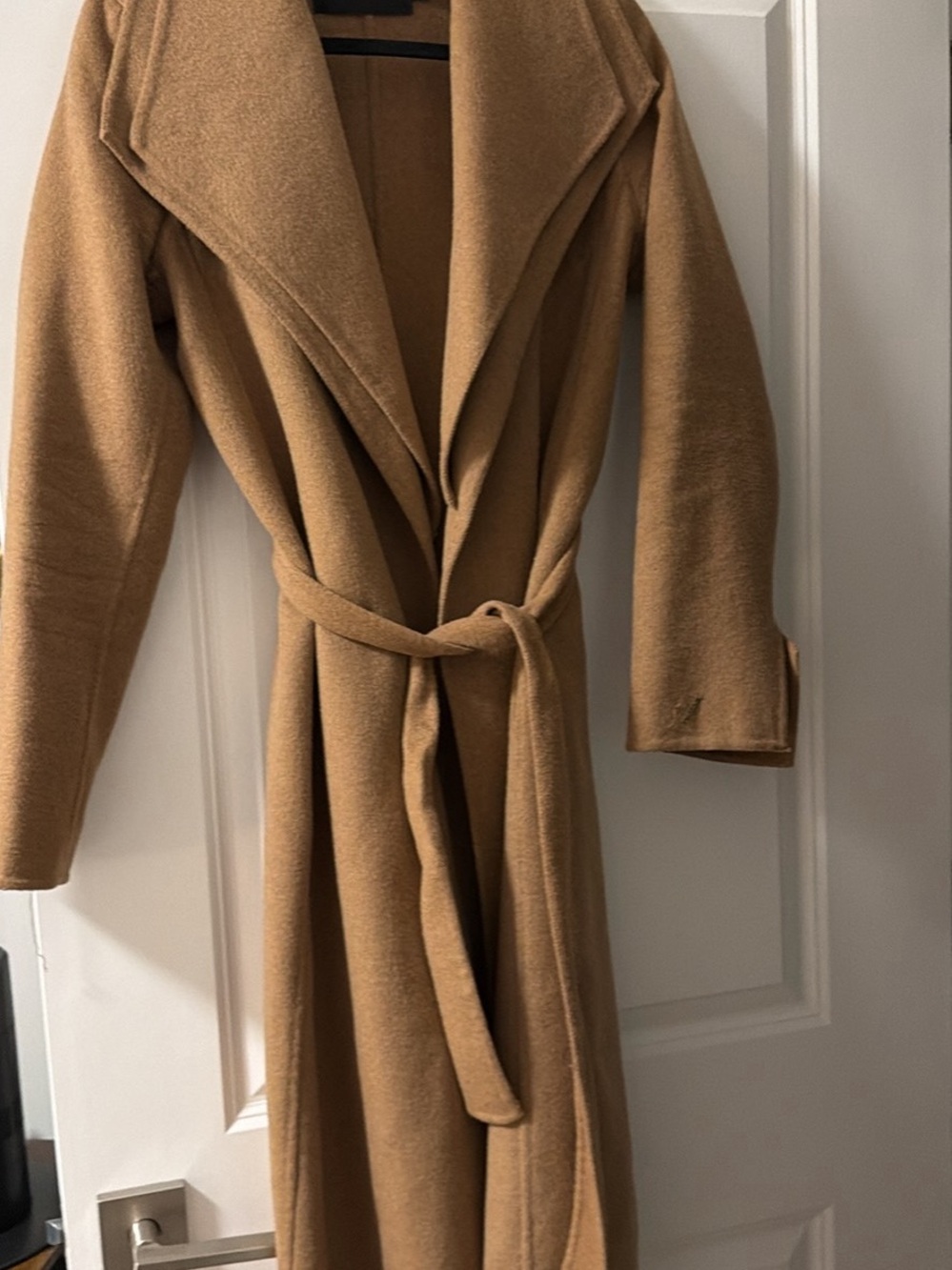 Tahari Long Camel Belted Trench Coat